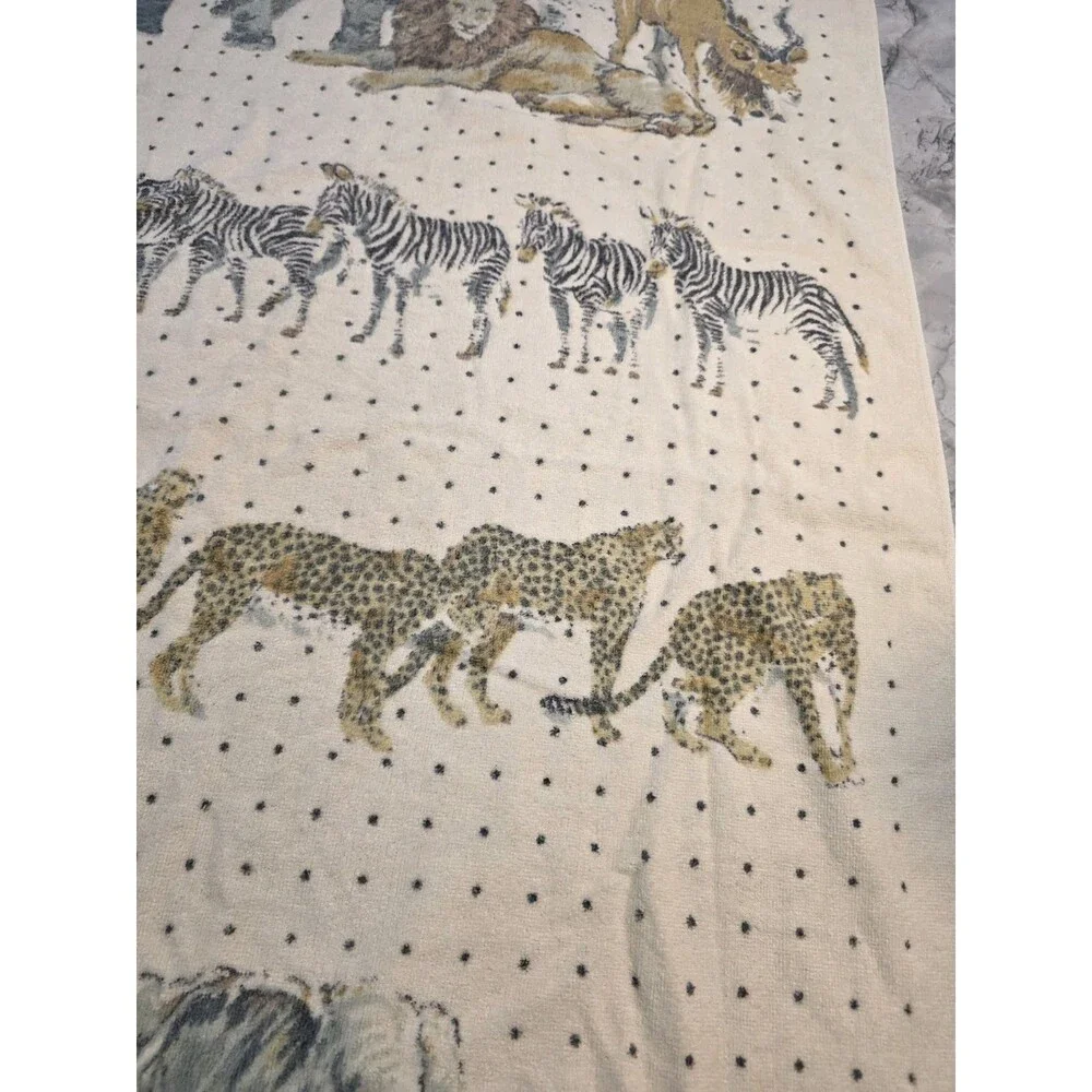 Vintage Safari Animal Bath Beach Towel Lion Zebra Elephant Cheetah Fringe 34x58